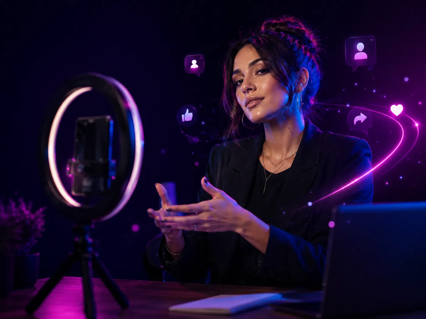 Creator recording social content for X and other traffic channels
